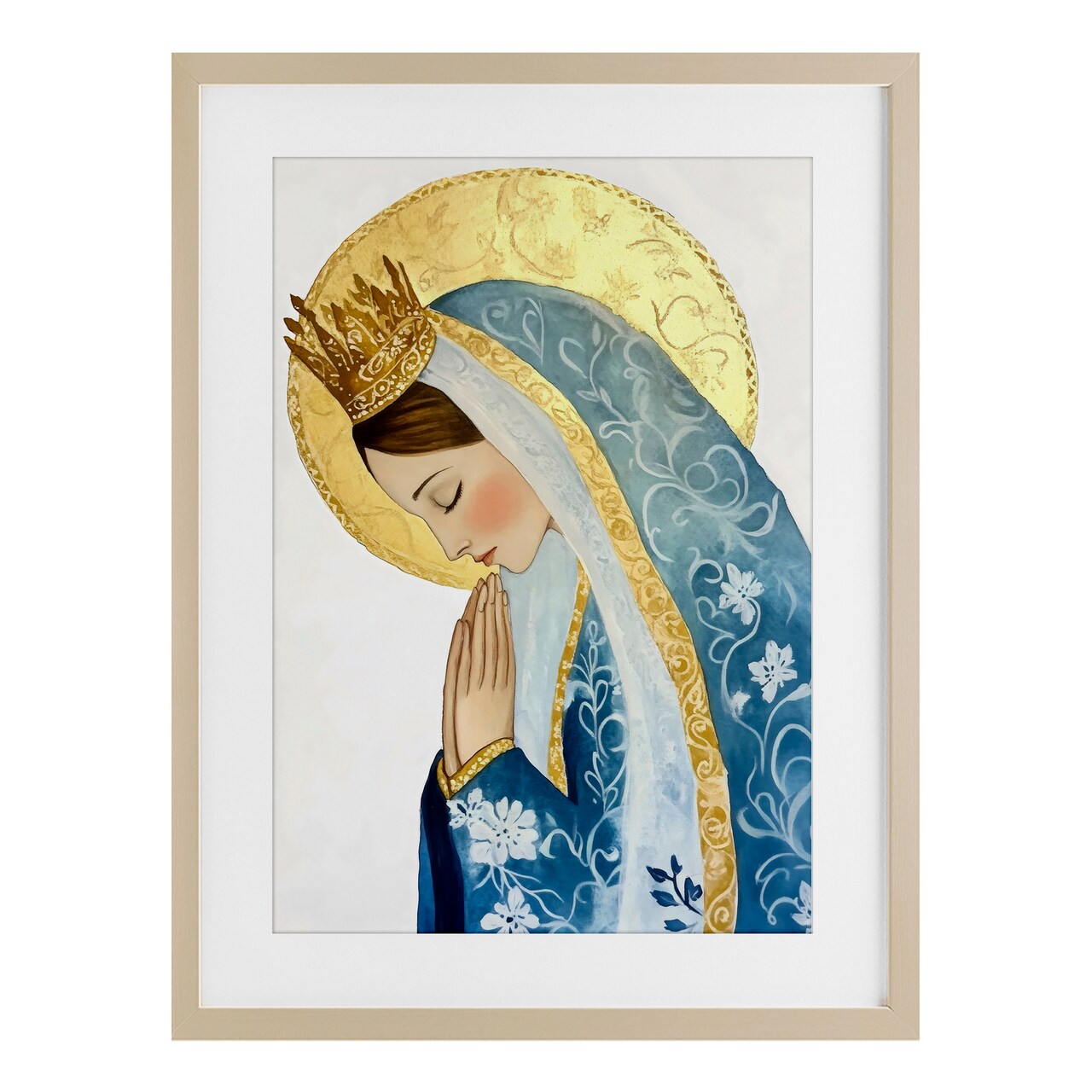 Stupell Industries Mother Mary Religious Portrait Framed Print Under Glass, design by Petal Prints Design